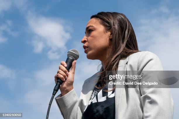 Rep. Alexandria Ocasio-Cortez speaks at a Amazon Labor Union rally on April 24, 2022 in New York City.Sen. Bernie Sanders and Rep. Alexandria...