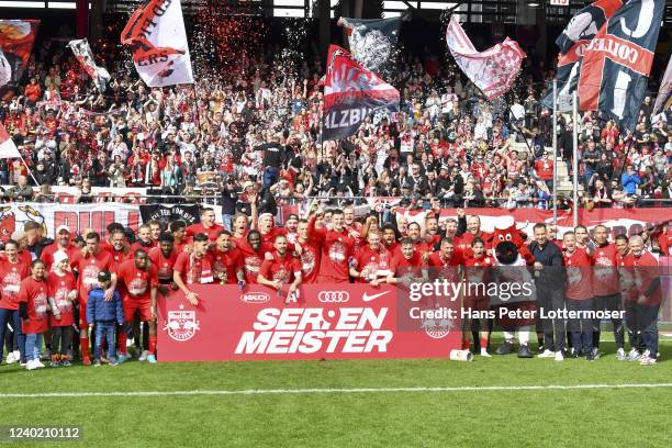 Team RB-Salzburg Austrian Football Champion 2021/22 during the Admiral Bundesliga match between FC Red Bull Salzburg and Austria Wien at Red Bull...