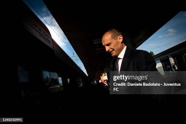 Massimiliano Allegri of Juventus during the travel to Reggio Emilia ahead of the Serie A match between Sassuolo and Juventus on April 24, 2022 in...