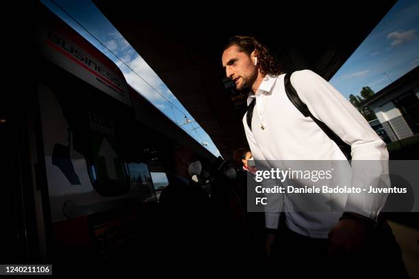 Adrien Rabiot of Juventus during the travel to Reggio Emilia ahead of the Serie A match between Sassuolo and Juventus on April 24, 2022 in Turin,...