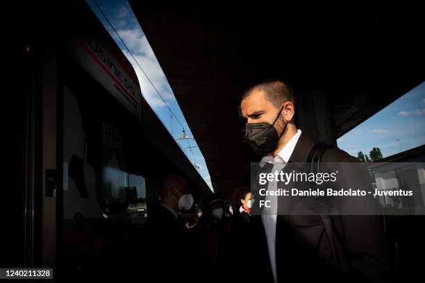 Leonardo Bonucci of Juventus during the travel to Reggio Emilia ahead of the Serie A match between Sassuolo and Juventus on April 24, 2022 in Turin,...