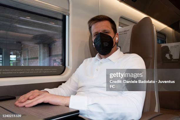 Wojciech Szczesny of Juventus during the travel to Reggio Emilia ahead of the Serie A match between Sassuolo and Juventus on April 24, 2022 in Turin,...