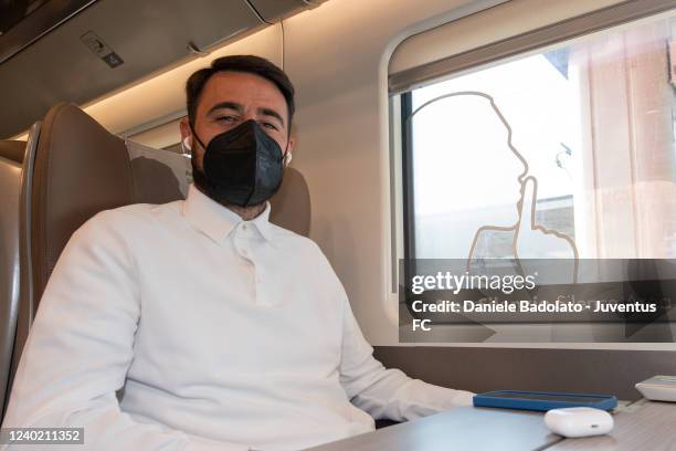 Carlo Pinsoglio of Juventus during the travel to Reggio Emilia ahead of the Serie A match between Sassuolo and Juventus on April 24, 2022 in Turin,...
