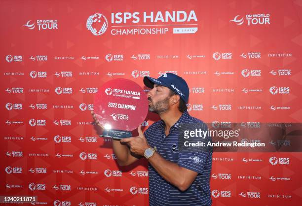Pablo Larrazabal of Spain poses with the trophy as he wins the ISPS Handa Championship at Lakes Course, Infinitum on April 24, 2022 in Tarragona,...