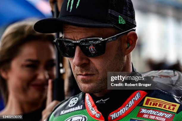 Jonathan Rea from Great Britain and Kawasaki ZX 10RR during the World Superbike Race 2 at Assen TT Circuit on April 24, 2022 in Assen, Netherlands.