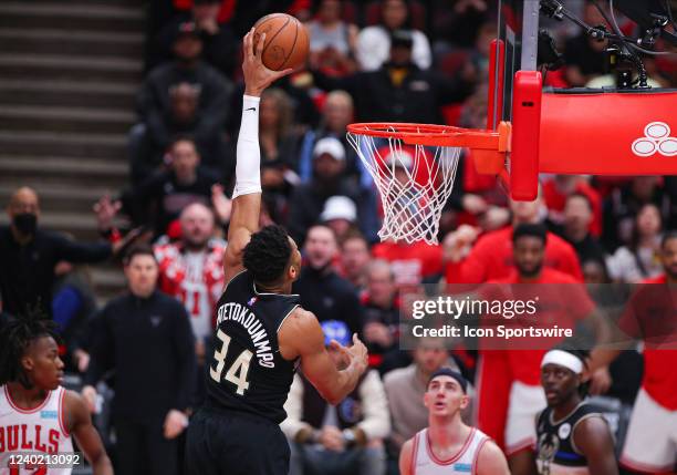 Milwaukee Bucks forward Giannis Antetokounmpo in action during Game Four of the Eastern Conference First Round Playoffs between the Milwaukee Bucks...