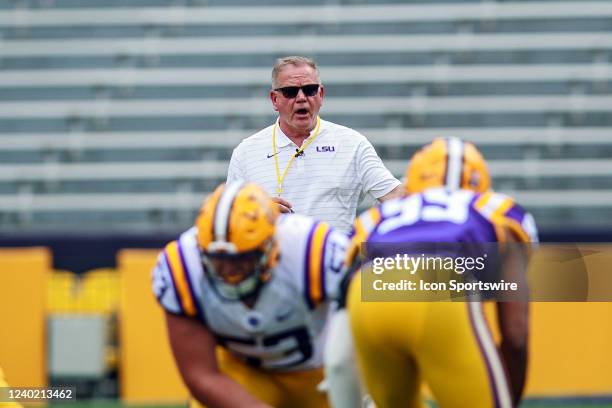 Tigers head coach Brian Kelly during the LSU Spring Game on April 23 at Tiger Stadium in Baton Rouge, Louisiana. Photo by John Korduner/Icon...