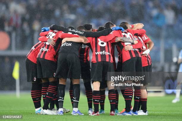 Players of AC Milan seem focused during the Serie A match between SS Lazio and AC Milan at Stadio Olimpico, Rome, Italy on 24 April 2022.