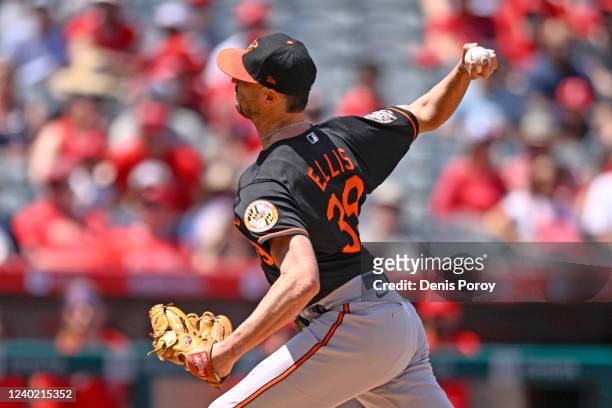 Chris Ellis of the Baltimore Orioles pitches during the first inning of a baseball game against the Los Angeles Angels on April 24, 2022 at Petco...