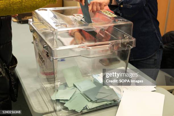 Voter casts his ballot at a polling station during the second round of the French presidential elections. The second round of the French presidential...