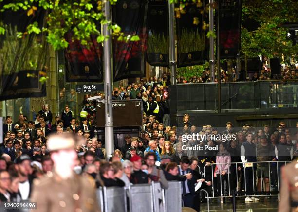 Large crowds of people attend the ANZAC Day Dawn Service at the Martin Place Cenotaph War Memorial on April 25, 2022 in Sydney, Australia. Anzac day...