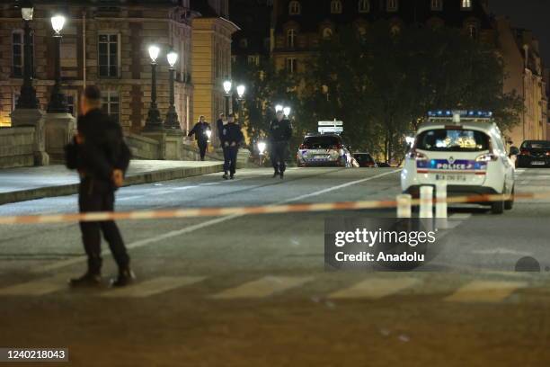 View of Pont Neuf bridge as police take security measures after police opened fire on a car that attempted to hit officers, killing two of its...