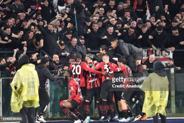 April 24 : Players A.C. Milan Celebrate after Sandro Tonali score a Goal during Italian Serie A soccer match between SS Lazio and A.C. Milan at...