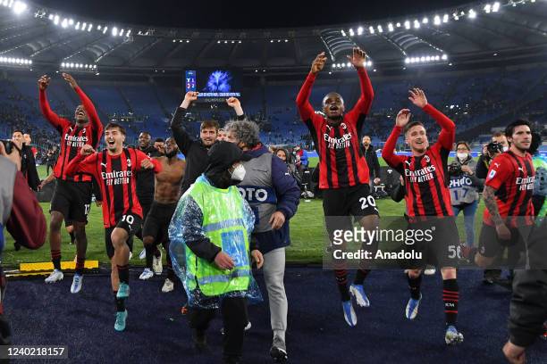 April 24 : Players A.C.Milan Celebrate after the winning during Italian Serie A soccer match between SS Lazio and A.C. Milan at Stadio Olimpico on...