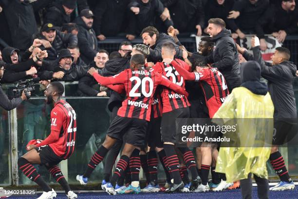 April 24 : Players A.C. Milan Celebrate after Sandro Tonali score a Goal during Italian Serie A soccer match between SS Lazio and A.C. Milan at...