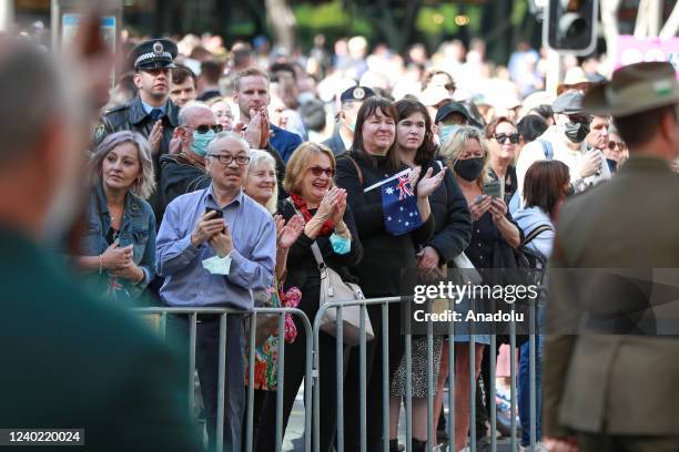 April 25: Members of the crowd are seen during the ANZAC Day March in Sydney, on Sunday, April 25, 2022.