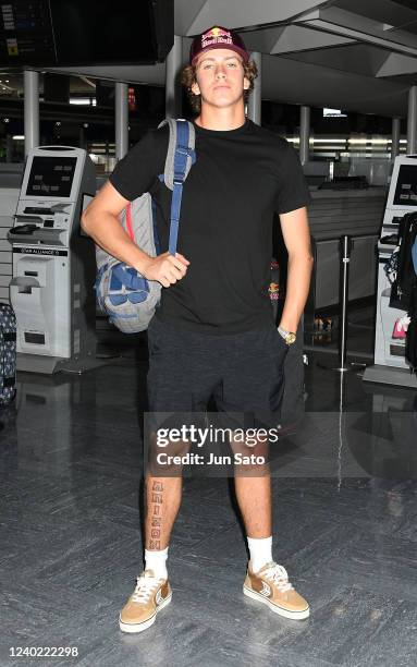 Skateboarder Jagger Eaton is seen at Narita International Airport on April 25, 2022 in Narita, Chiba, Japan.