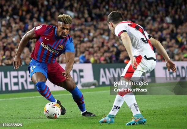 Adama Traore and Fran Garcia during the match between FC Barcelona and Raypo Vallecano, corresponding to the week 21 of the Liga Santander, played at...