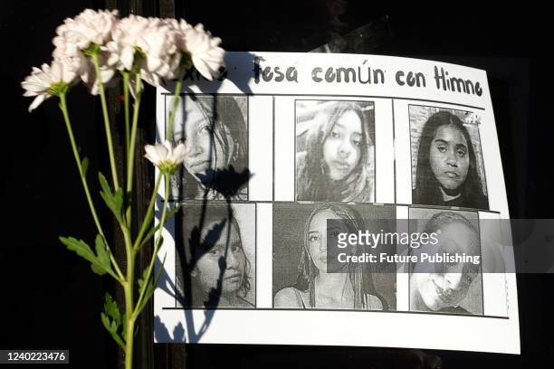 Feminist activists put the photographs of women victims of femicide outside the Attorney General's Office, demanding justice for all of them and for...