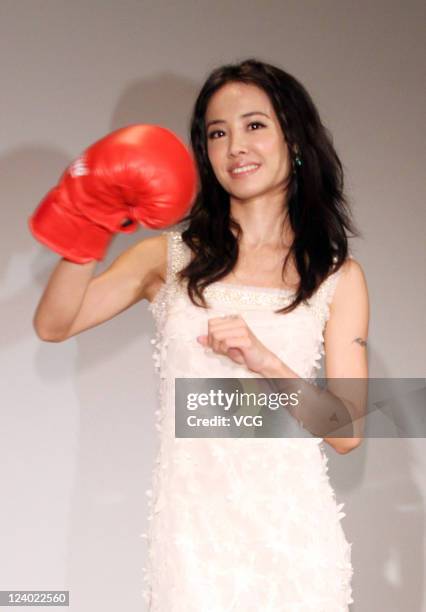 Jolin Tsai poses during a press conference to promote a brand of beer on September 7, 2011 in Taipei, Taiwan of China.