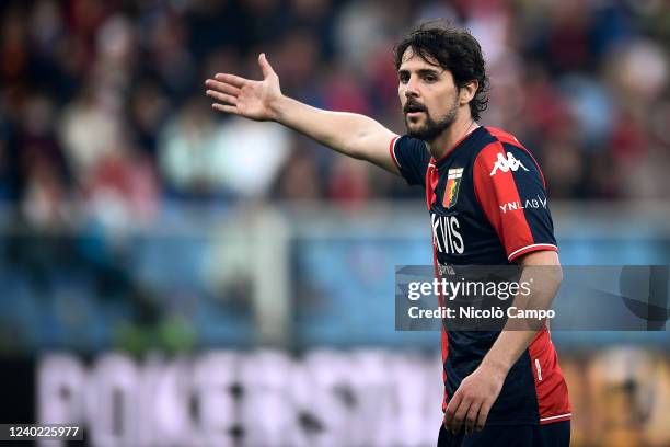 Mattia Destro of Genoa CFC gestures during the Serie A football match between Genoa CFC and Cagliari Calcio. Genoa CFC won 1-0 over Cagliari Calcio.