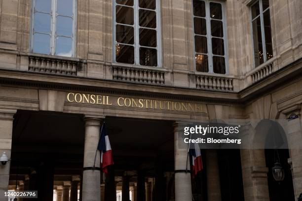 French national flags at the Palais-Royal, home to the Constitutional Council, in Paris, France, on Monday, April 25, 2022. Emmanuel Macron won...