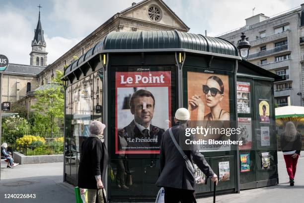France's President Emmanuel Macron features on the cover of Le Point magazine in reference to the French presidential election result in an...