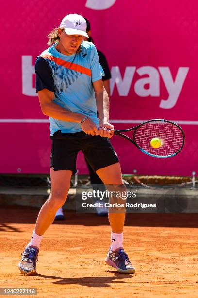 Max Purcell from Australia return the during the match Pablo Cuevas from Spain and Joao Sousa from Portugal versus Matthew Ebden and Max Purcell from...