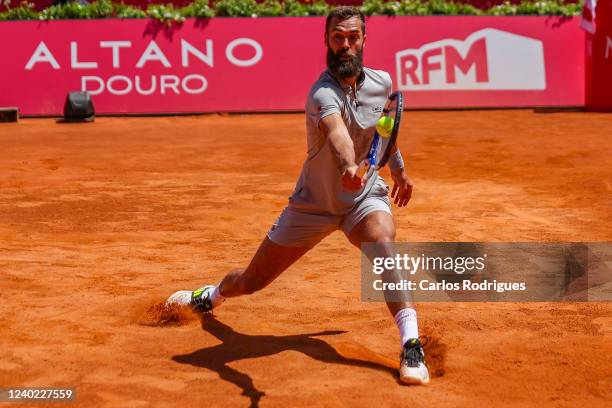 Benoit Paire from France return the ball during Benoit Paire from France and Soonwoo Kwon from Korea during Millennium Estoril Open ATP 250 tennis...