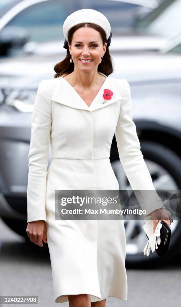 Catherine, Duchess of Cambridge attends the Anzac Day Service of Commemoration and Thanksgiving at Westminster Abbey on April 25, 2022 in London,...