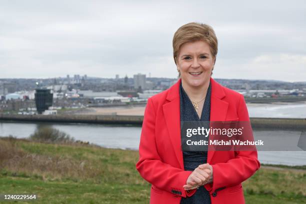 Scotland's First Minister Nicola Sturgeon campaigns for SNP ahead of local elections on April 25, 2022 in Aberdeen, Scotland. Local elections are...