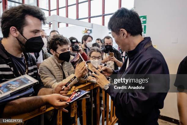 Japanese game designer and developer, Kazunori Yamauchi, meets the public at the COMICON comic book fair in Naples, Southern Italy, on April 25,...