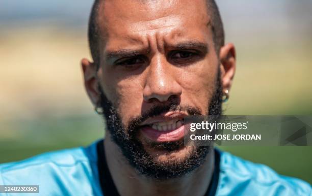 Villarreal's French midfielder Etienne Capoue speaks during an interview with AFP at the Ciudad Deportiva Villarreal in Vila-Real on April 25, 2022.