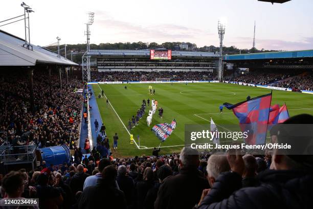 General view of Selhurst Park as the teams walk out onto the pitch during the Premier League match between Crystal Palace and Leeds United at...