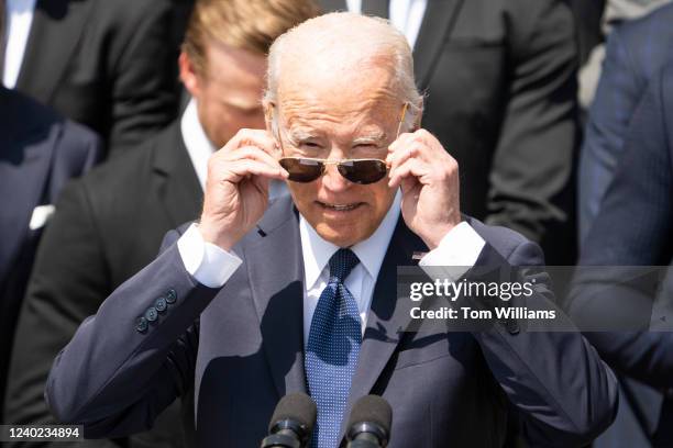 President Joe Biden arrives to a ceremony with the National Hockey Leagues Tampa Bay Lightning to celebrate their 2020 and 2021 Stanley Cup...