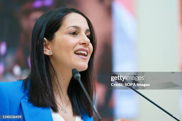 The leader of Ciudadanos party, Ines Arrimadas, speaks during a meeting of the Executive of Ciudadanos, at the National Headquarters of Cs, in Madrid.