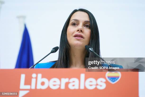 The leader of Ciudadanos party, Ines Arrimadas, speaks during a meeting of the Executive of Ciudadanos, at the National Headquarters of Cs, in Madrid.