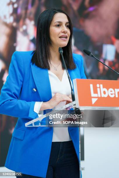 The leader of Ciudadanos party, Ines Arrimadas, speaks during a meeting of the Executive of Ciudadanos, at the National Headquarters of Cs, in Madrid.