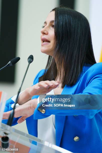 The leader of Ciudadanos party, Ines Arrimadas, speaks during a meeting of the Executive of Ciudadanos, at the National Headquarters of Cs, in Madrid.