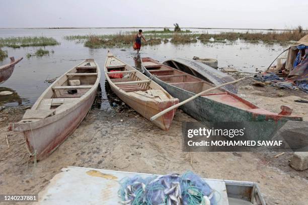 Fisherman carries his catch at Iraq's Lake Milh, also known as Razzaza Lake, which is facing the perils of drought in the central province of Karbala...