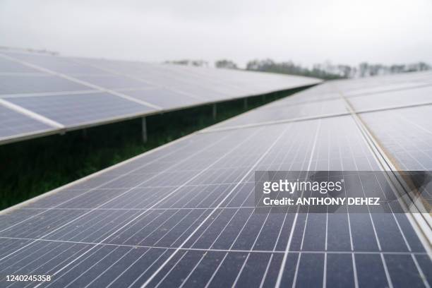Illustration shows solar panels during a press visit during the inauguration of the 'EStor-Lux' battery park, Tuesday 26 April 2022, in Bastogne....