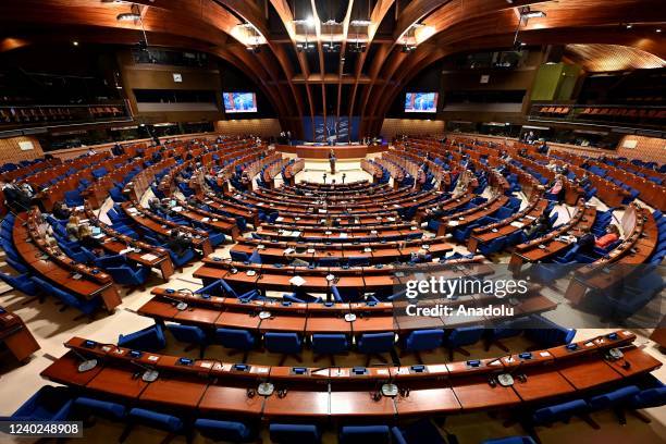 Marija Pejcinovic Buric, the Council of Europe Secretary General, speaks during spring plenary session of the Parliamentary Assembly of the Council...