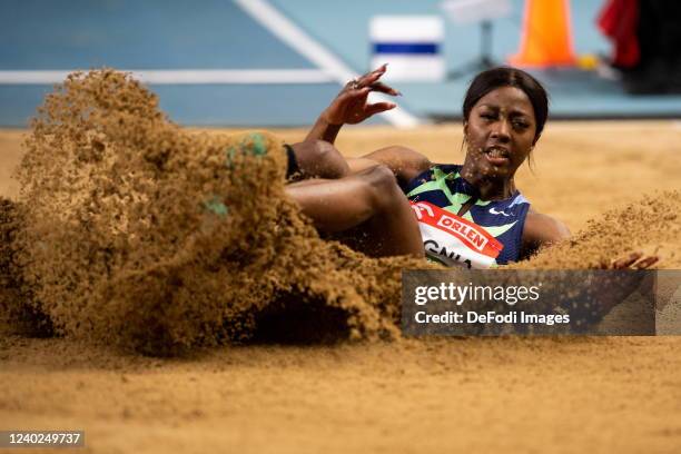 Khaddi Sagnia of Sweden in action at the women's long jump during the Copernicus Cup 2022 at Torun Arena on February 22, 2022 in Torun, Poland.