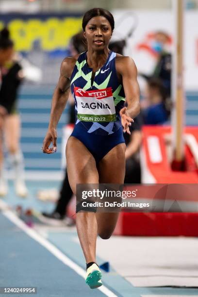 Khaddi Sagnia of Sweden in action at the women's long jump during the Copernicus Cup 2022 at Torun Arena on February 22, 2022 in Torun, Poland.