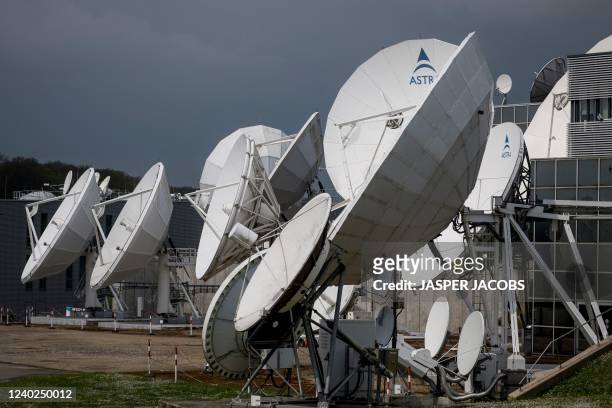 Satellite dish antennas pictured at a visit to SES satellite telecommunications service provider, part of an economic mission of Voka...