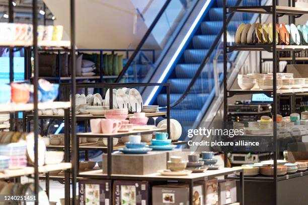 April 2022, North Rhine-Westphalia, Euskirchen: Various items are available for customers at the newly opened Galeria store in Euskirchen, pictured...