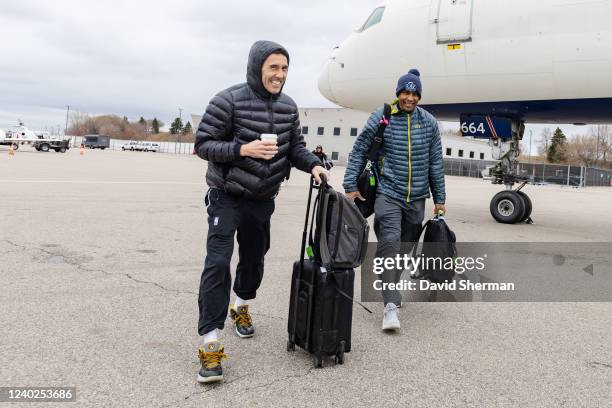 Pablo Prigioni of the Minnesota Timberwolves boards the plane before Game 5 of the 2022 NBA Playoffs against the Memphis Grizzlies at Minneapolis-St....