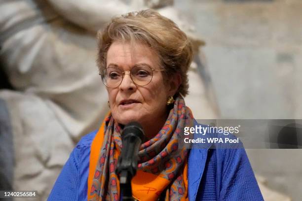 South African-British actor Janet Suzman speaks during a service to dedicate a memorial stone to actor Sir John Gielgud in Poets' Corner at...
