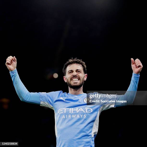 Bernardo Silva of Manchester City celebrates 4-2 during the UEFA Champions League match between Manchester City v Real Madrid at the Etihad Stadium...