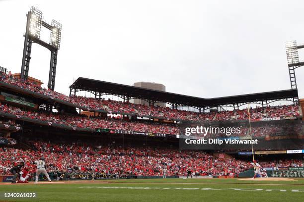 General view of the field during the game between the Pittsburgh Pirates and the St. Louis Cardinals at Busch Stadium on Thursday, April 7, 2022 in...
